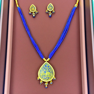 Aroras Bridal & Fashion Jewellery Brass Gold-plated Blue Jewellery Set(Pack of 1)