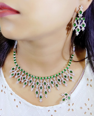 DENICRAAS Alloy Silver Green Jewellery Set(Pack of 1)