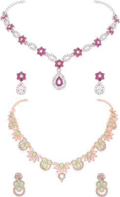 Sangria Brass Gold-plated Silver, Rose Gold, White, Pink Jewellery Set(Pack of 2)