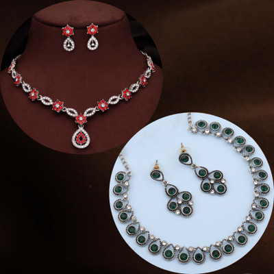 Vedda Brass Gold-plated Silver, Red, Green Jewellery Set(Pack of 1)