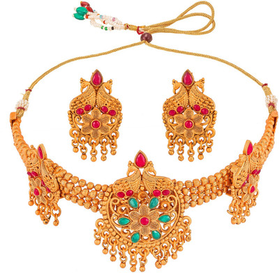 LUXOR Brass, Copper, Alloy Brass, Gold-plated Pink, Green Jewellery Set(Pack of 1)