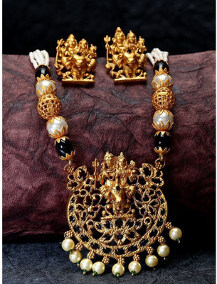 Anika's Creation Brass Gold-plated Black Jewellery Set(Pack of 1)