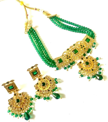 NIKYANKA Brass Gold-plated Gold, Green Jewellery Set(Pack of 3)