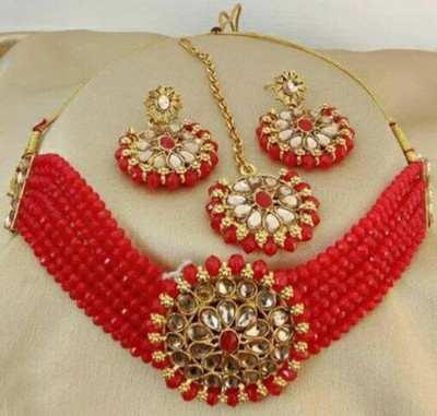 Arbuda Maa Immitation Alloy Gold-plated Red Jewellery Set(Pack of 1)