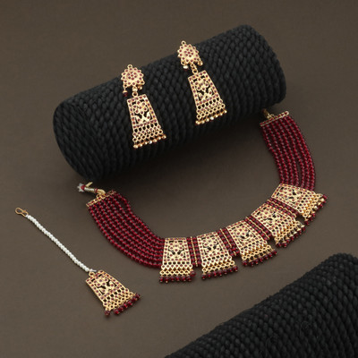 smtsha Alloy Gold-plated Maroon Jewellery Set(Pack of 1)