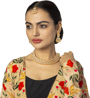 Shining Jewel Brass Gold-plated Pink Jewellery Set(Pack of 1)