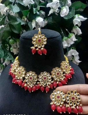 prem jewellers Brass Gold-plated Red Jewellery Set(Pack of 1)