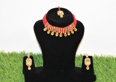 JMBW INTERNATIONAL Alloy Gold-plated Red Jewellery Set(Pack of 3)