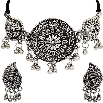 Ruhi Alloy Silver Black Jewellery Set(Pack of 1)