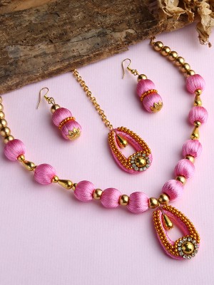 Akshara Dori Gold-plated Pink Jewellery Set(Pack of 3)