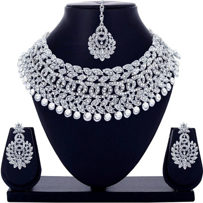 R A Enterprises Alloy Rhodium Silver Jewellery Set(Pack of 1)