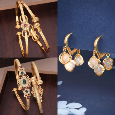 Sangria Brass Gold-plated Purple, Ruby Red Jewellery Set(Pack of 3)