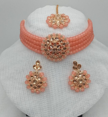 MAYRA TRADING Alloy Gold-plated Pink Jewellery Set(Pack of 3)