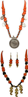 HOUSE OFF COMMON Oxidised Silver Orange, Orange Jewellery Set(Pack of 2)