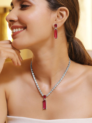 RUBANS Alloy Rhodium Silver, Pink Jewellery Set(Pack of 3)