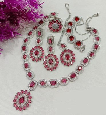 DENICRAAS Alloy Silver Red Jewellery Set(Pack of 1)