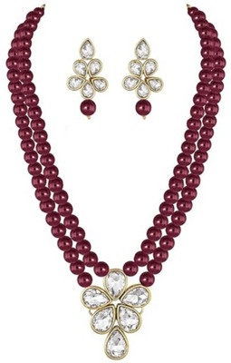 Nivaan Alloy Gold-plated Maroon Jewellery Set(Pack of 1)