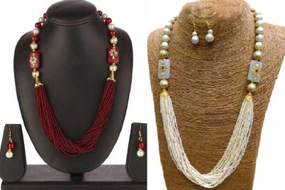 Ruhi Alloy White, Maroon Jewellery Set(Pack of 1)