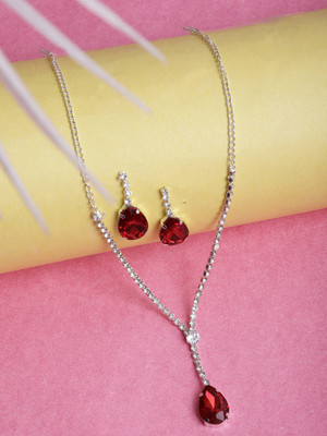 SRK Fashions Alloy Silver Red Jewellery Set(Pack of 1)
