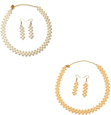 PRAGATI Alloy White, Gold Jewellery Set(Pack of 2)