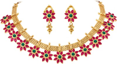 JFL Jewellery for Less Brass, Copper, Alloy Gold-plated Red Jewellery Set(Pack of 1)