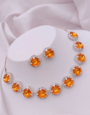 ShringarHouse Stone, Alloy Sterling Silver, Silver Silver, Orange Jewellery Set(Pack of 1)