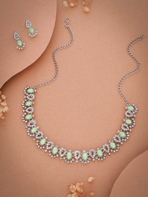 Divastri Brass Gold-plated Silver, White, Green Jewellery Set(Pack of 1)