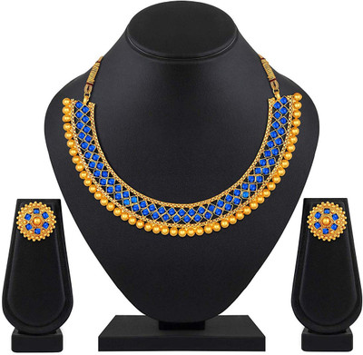 shri radhe krishna Alloy Gold-plated Blue Jewellery Set(Pack of 3)