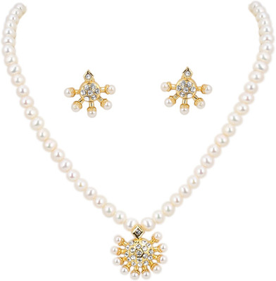 DD Pearls Mother of Pearl Gold-plated White Jewellery Set(Pack of 1)