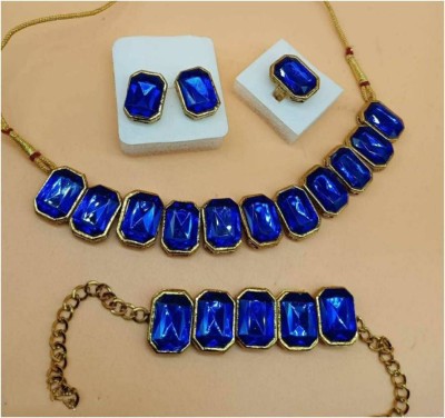 White pearl Alloy Gold-plated Blue Jewellery Set(Pack of 1)