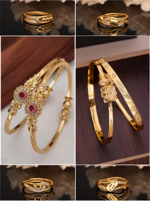 ANOUK Brass Diamond Gold-plated Ring Bangle(Pack of 6)
