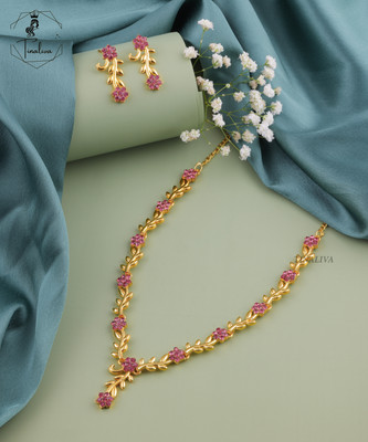 TINALIVA Brass Gold-plated Pink, Gold Jewellery Set(Pack of 1)