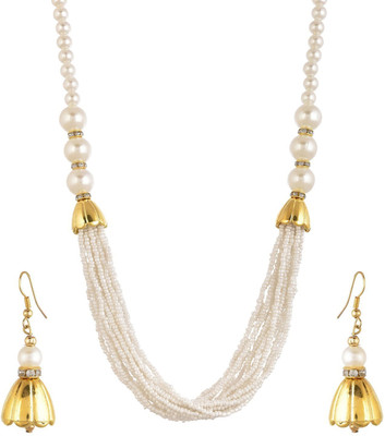 Nivaan Brass Gold-plated White Jewellery Set(Pack of 1)