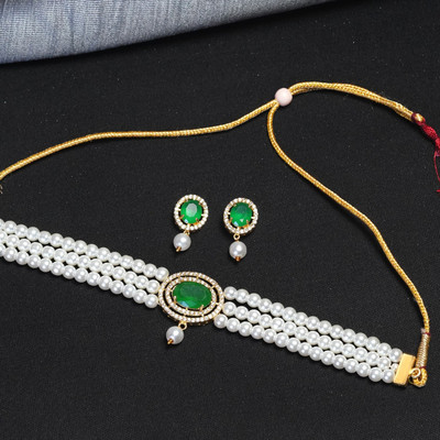 house of common Brass Gold-plated Green Jewellery Set(Pack of 1)