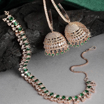 ZENEME Brass Gold-plated Rose Gold, Green Jewellery Set(Pack of 1)