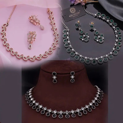 Parisal Brass Gold-plated Rose Gold, White, Green, Silver, Gold Jewellery Set(Pack of 3)