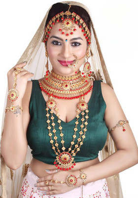 SHIV SHAKTI JEWELLERS Alloy Gold-plated Red Jewellery Set(Pack of 1)