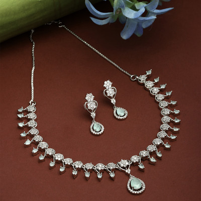 ZENEME Brass Rhodium Green Jewellery Set(Pack of 3)