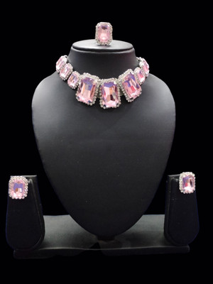 ora collection Brass Rhodium Pink Jewellery Set(Pack of 1)