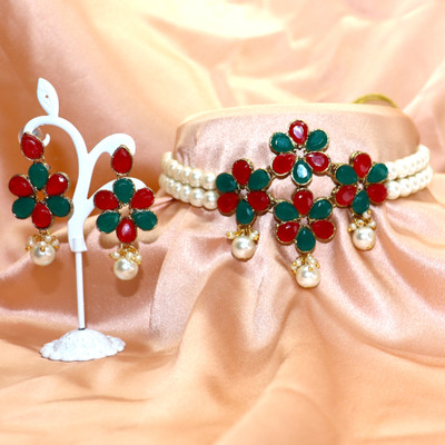 JN Handicraft Alloy Copper Green, Red Jewellery Set(Pack of 1)