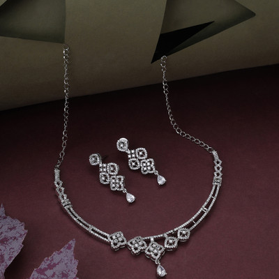 Opal Touch Brass Rhodium White Jewellery Set(Pack of 1)