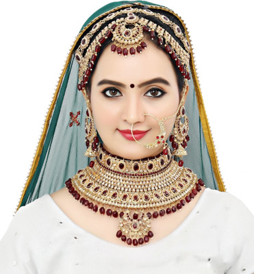Kum Kum art Alloy Gold-plated Maroon Jewellery Set(Pack of 6)