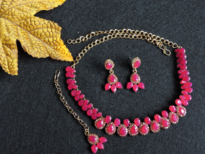 VATSALYA creation Alloy Gold-plated Pink Jewellery Set(Pack of 1)