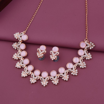 PARTICIAO Alloy Rhodium Silver, Pink Jewellery Set(Pack of 1)