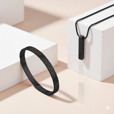 MYKI Stainless Steel Black Silver Black Jewellery Set(Pack of 3)