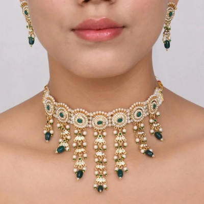 Dhanlaxmi Copper Gold-plated Green Jewellery Set(Pack of 1)