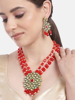 QUEENDOM Brass Gold-plated Red Jewellery Set(Pack of 1)