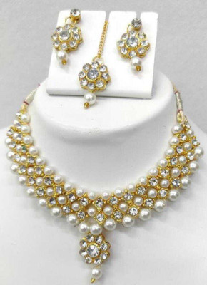 AR jewell Stone, Alloy Gold, White Jewellery Set(Pack of 1)
