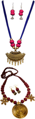 HOUSE OFF COMMON Oxidised Silver Blue, Pink, Gold, Multicolor Jewellery Set(Pack of 2)