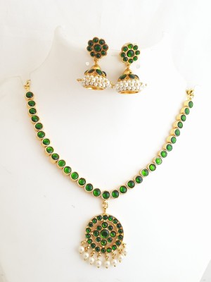 elegents Brass Gold-plated Green Jewellery Set(Pack of 1)